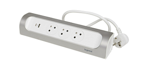 90° monteerbare contactdoos 3x2P+A USB A+C 1m snoer - alu