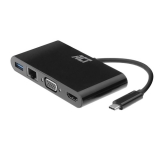ACT USB-C naar HDMI of VGA female multiport adapter, ethernet en 1x USB-A