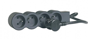 Standaard contactdoos 4x2P+A met 3m snoer - zwart