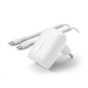 BELKIN 30w USB-C PD PPS Wall Charger White w/1m PVC C-C cable