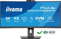 IIYAMA 34"WIDE LCD, 3440 x 1440, UWQHD Curved VA panel, Built-in 5 MP Windows Hello Webcam & Microphone, USB-Hub (2xOut v3.2 + 