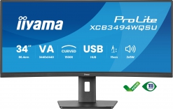 IIYAMA 34"WIDE LCD, 3440 x 1440, UWQHD Curved VA panel, LED Bl., USB-Hub (2xOut v3.2 + 2xUSB-C(7,5 Watt)), FreeSync Premium, He