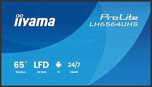 IIYAMA 65"WIDE LCD, 3840 x 2160, 4K UHD, VA panel, Metal front bezel, Fan-less, Speakers, HDMI(2x), USB-C(DP-Alt, 15Watt)